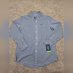 NWT Chaps Men's Navy and White Checkered Button Up Shirt Size M